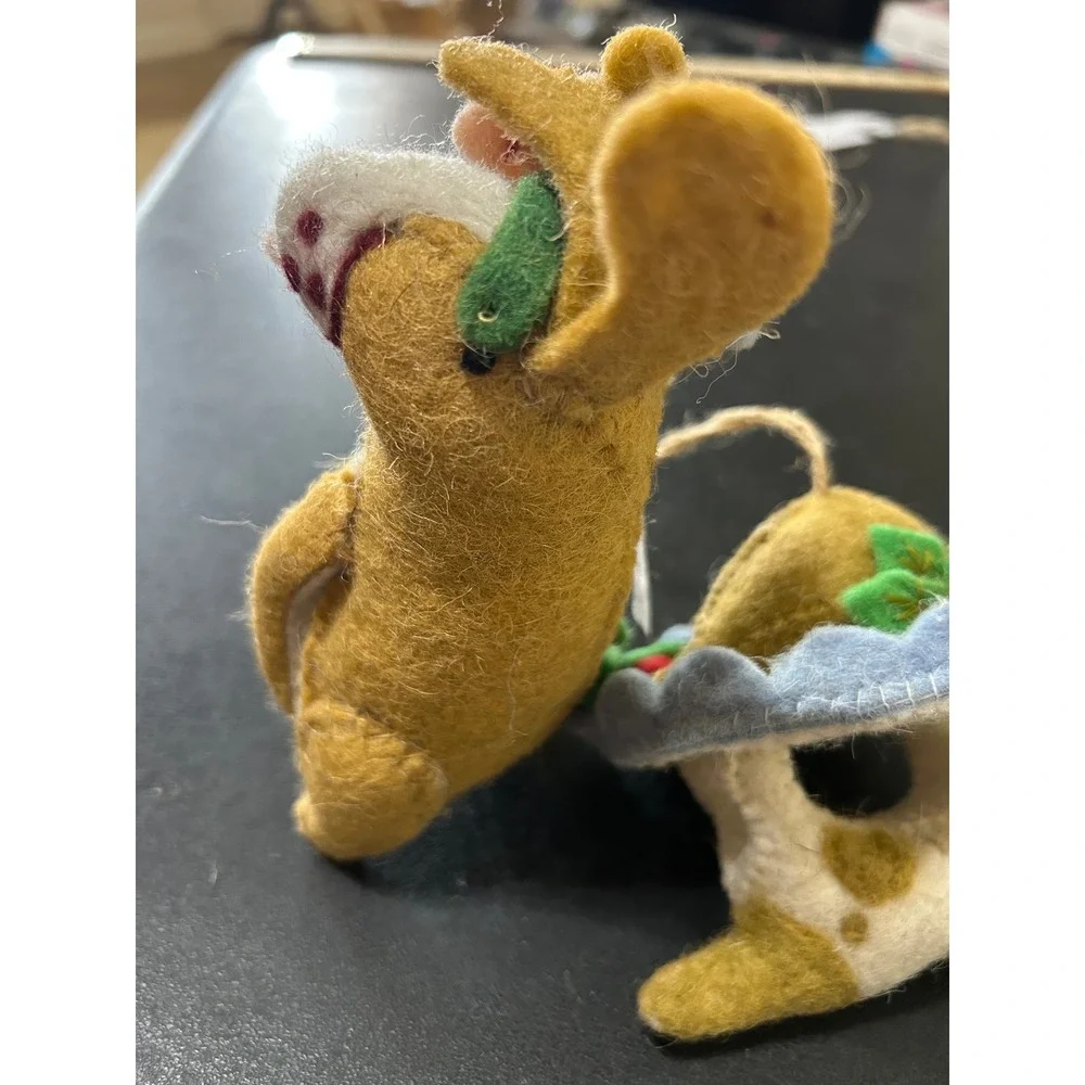 Creative Co-op Felt Wool Animal Ornaments Set/2 Tan Reindeer Dog Kellie Montana